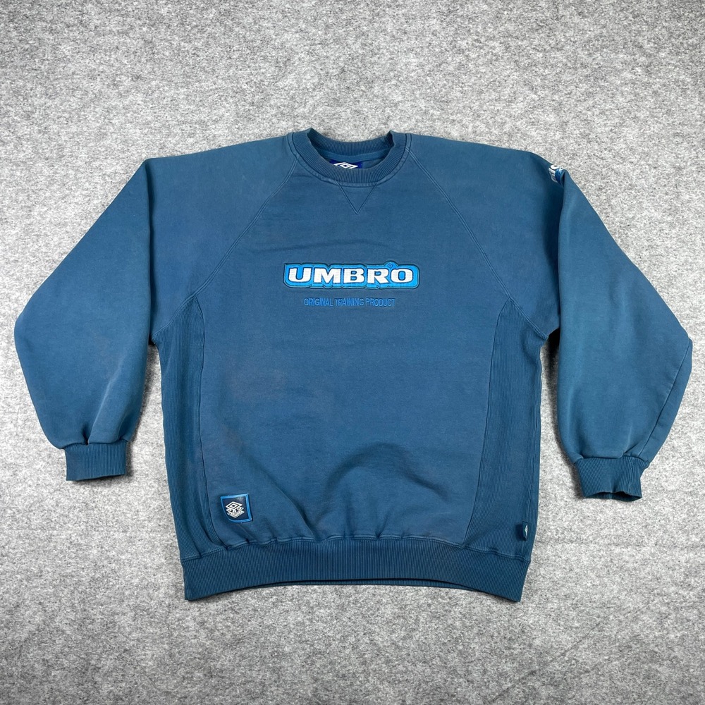 VTG Umbro Sweatshirt Mens XL Blue Original Training Product Raglan Ribbed 90s